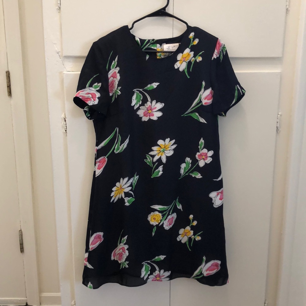 Navy Dress with Pink and Yellow Flowers